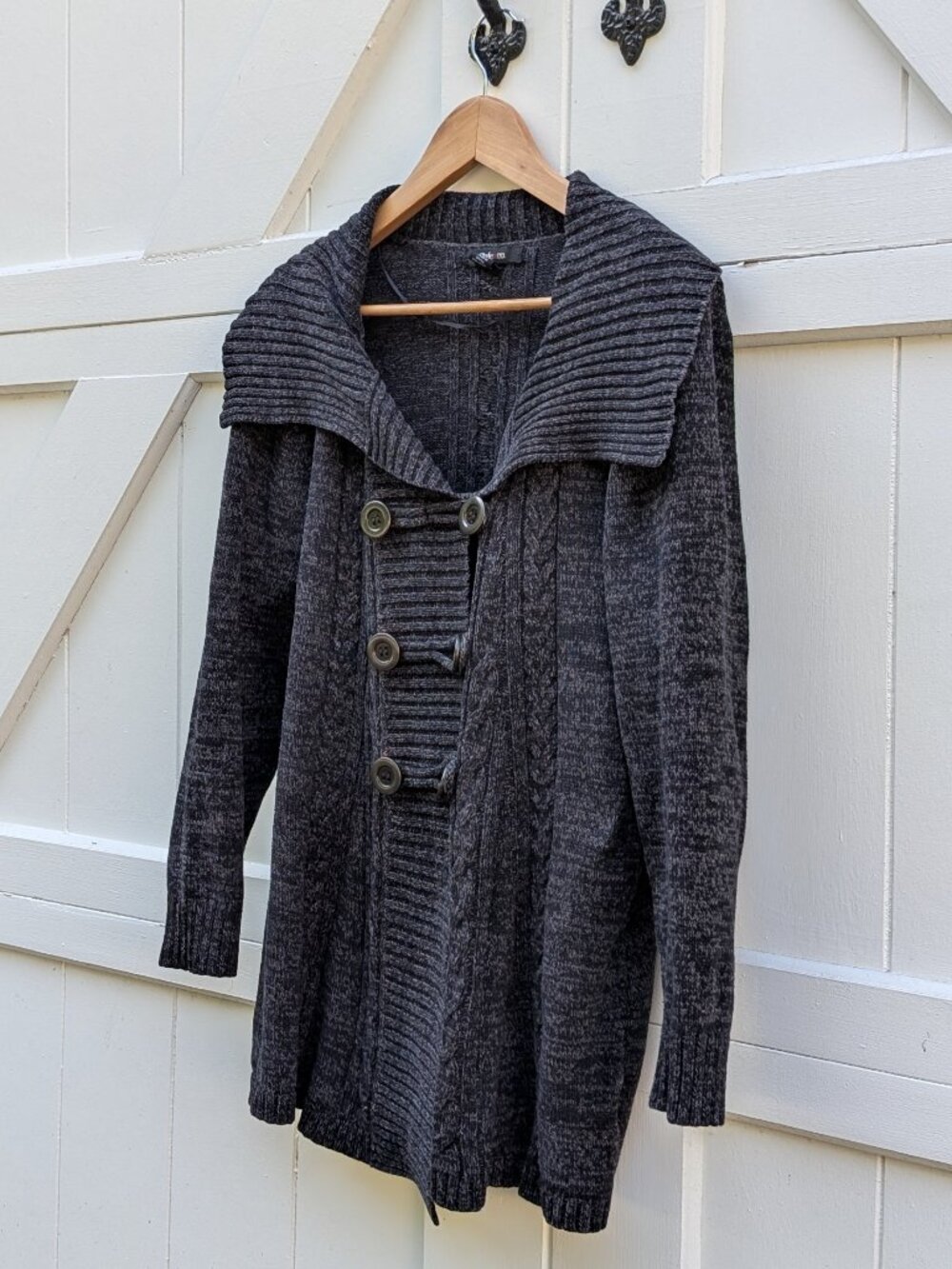 Style & Co Charcoal Gray Marled Cable Knit Double Breasted Sweater Coat XL